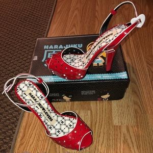 Harajuku Lovers Belen Red Hearts heels 7.5